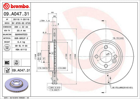 Product of Brembo 09A04731C02 Vented 1 Piece Brake Rotor 