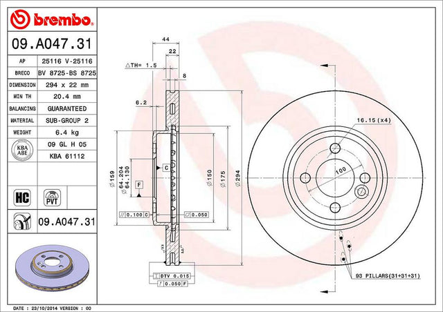 Product of Brembo 09A04731C02 Vented 1 Piece Brake Rotor 