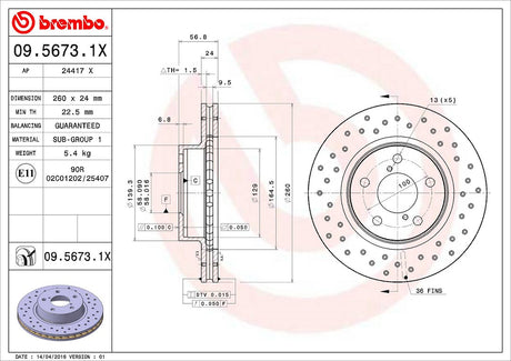 Product of Brembo 0956731XC02 Xtra Vented Cross Drilled 1 Piece Brake Rotor 