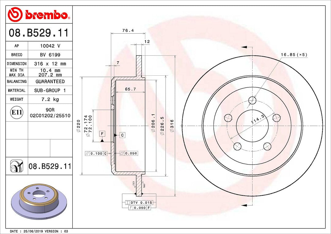 Product of Brembo 08B52911C02 Solid 1 Piece Brake Rotor 