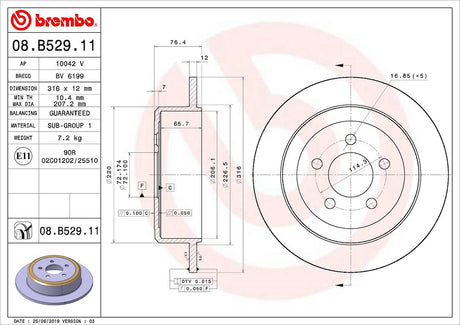 Product of Brembo 08B52911C02 Solid 1 Piece Brake Rotor 