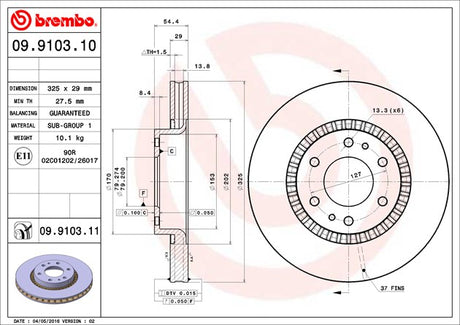 Product of Brembo 09910311C02 Vented 1 Piece Brake Rotor 