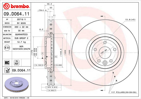 Product of Brembo 09D06411C02 Vented 1 Piece Brake Rotor 