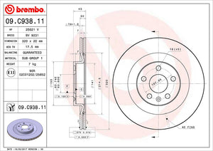Product of Brembo 09C93811C02 Vented 1 Piece Brake Rotor 