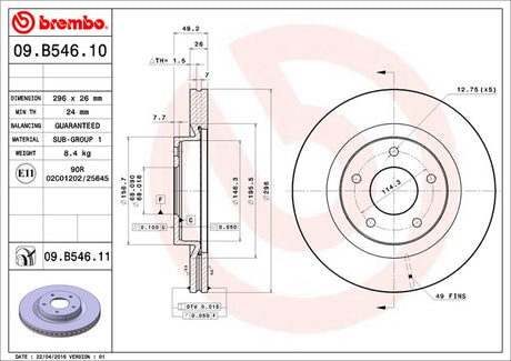 Product of Brembo 09B54611C02 Vented 1 Piece Brake Rotor 
