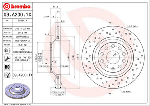 Product of Brembo 09A2001XC02 Xtra Vented Cross Drilled 1 Piece Brake Rotor 