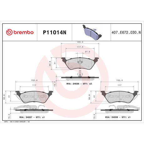 Brembo P11014n Brake Pad||||86||brmp11014n||2008961