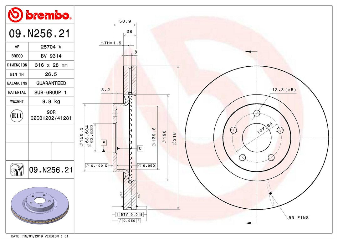 Product of Brembo 09N25621C02 Vented 1 Piece Brake Rotor 