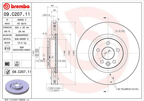Product of Brembo 09C20711C02 Vented 1 Piece Brake Rotor 