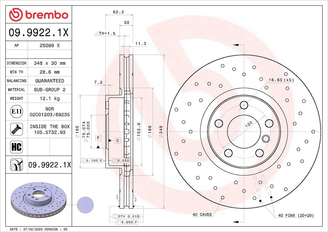 Brembo 0999221xc02 Brake Rotor||0999221xc02_3.Jpg||88||brm0999221x||1684228