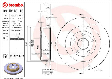 Product of Brembo 09N21311C02 Vented 1 Piece Brake Rotor 