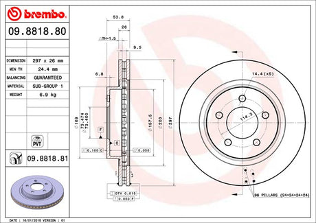 Product of Brembo 09881881C02 Vented 1 Piece Brake Rotor 