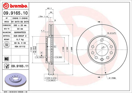 Product of Brembo 09916511C02 Vented 1 Piece Brake Rotor 