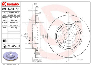 Product of Brembo 09A40411C02 Vented 1 Piece Brake Rotor 