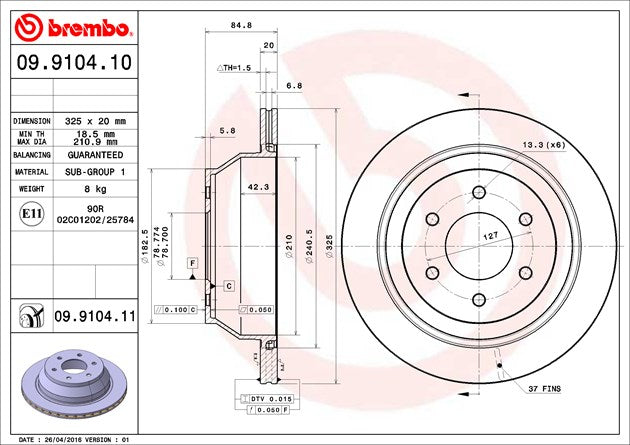 Product of Brembo 09910411C02 Vented 1 Piece Brake Rotor 