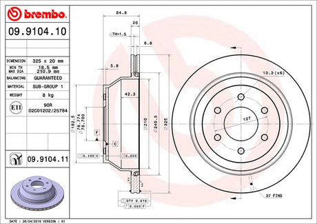 Product of Brembo 09910411C02 Vented 1 Piece Brake Rotor 
