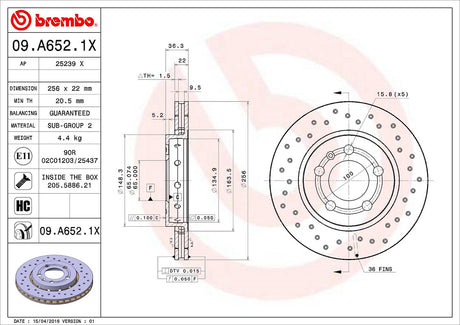 Product of Brembo 09A6521XC02 Xtra Vented Cross Drilled 1 Piece Brake Rotor 