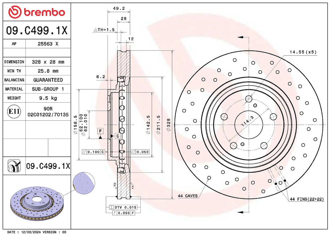 Brembo 09c4991xc02 Brake Rotor||09c4991xc02_3.Png||88||brm09c4991x||1684309