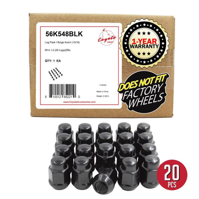 Product of Coyote Wheel Accessories 56K548BLK 60 Degree Conical Bulge 14x1.5 Lug Nut 