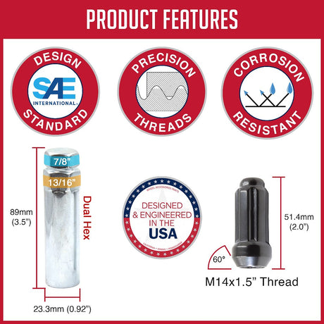 Product of Coyote Wheel Accessories 63K548BLK 60 Degree Conical 14x1.5 Lug Nut 