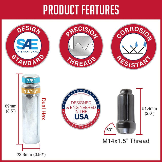 Product of Coyote Wheel Accessories 63K548BLK 60 Degree Conical 14x1.5 Lug Nut 