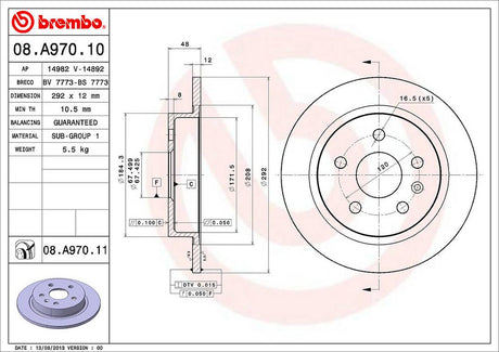 Product of Brembo 08A97011C02 Solid 1 Piece Brake Rotor 