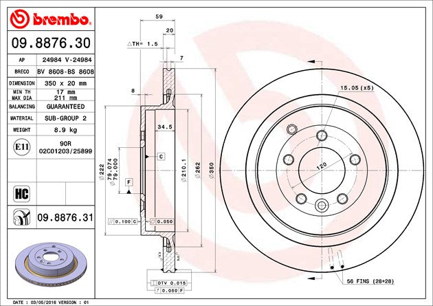 Product of Brembo 09887631C02 Vented 1 Piece Brake Rotor 
