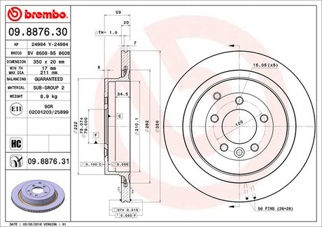 Product of Brembo 09887631C02 Vented 1 Piece Brake Rotor 