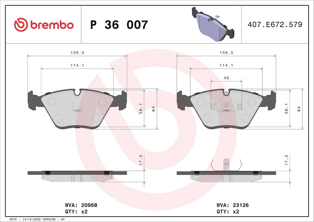 Product of Brembo P36007 Brake Pad - Set Of 4 