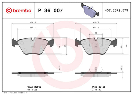 Product of Brembo P36007 Brake Pad - Set Of 4 