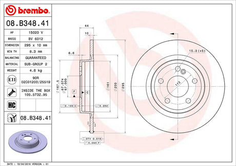 Product of Brembo 08B34841C02 Solid 1 Piece Brake Rotor 