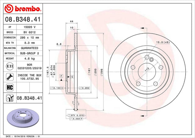 Product of Brembo 08B34841C02 Solid 1 Piece Brake Rotor 