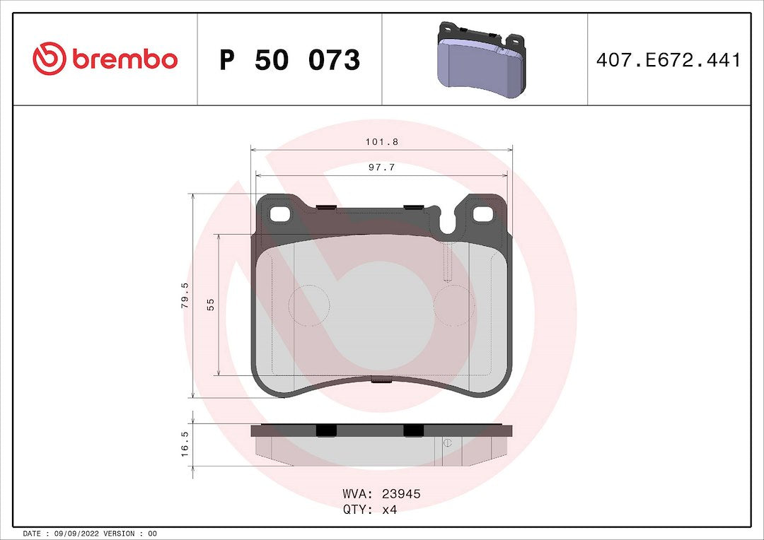 Product of Brembo P50073 Brake Pad - Set Of 4 