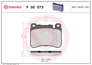 Product of Brembo P50073 Brake Pad - Set Of 4 