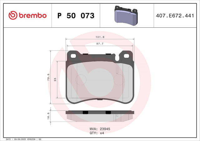 Product of Brembo P50073 Brake Pad - Set Of 4 