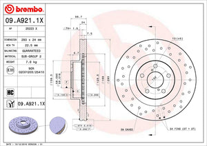 Product of Brembo 09A9211XC02 Xtra Vented Cross Drilled 1 Piece Brake Rotor 