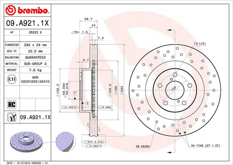 Product of Brembo 09A9211XC02 Xtra Vented Cross Drilled 1 Piece Brake Rotor 