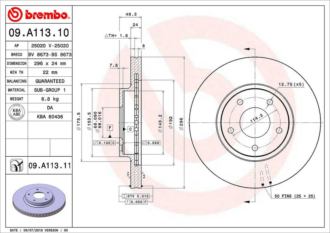 Product of Brembo 09A11311C02 Vented 1 Piece Brake Rotor 