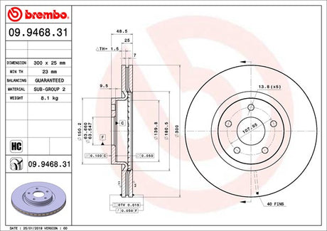 Product of Brembo 09946831C02 Vented 1 Piece Brake Rotor 