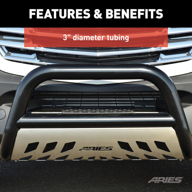 Product of Aries B35-3007 Bull Bar Black Semi-Gloss Powder Coated 3 Inch Yes with skid plate 