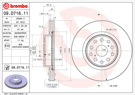 Product of Brembo 09D71611C02 Vented 1 Piece Brake Rotor 