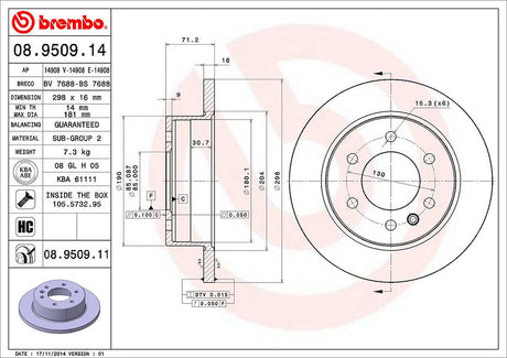 Product of Brembo 08950911C02 Solid 1 Piece Brake Rotor 