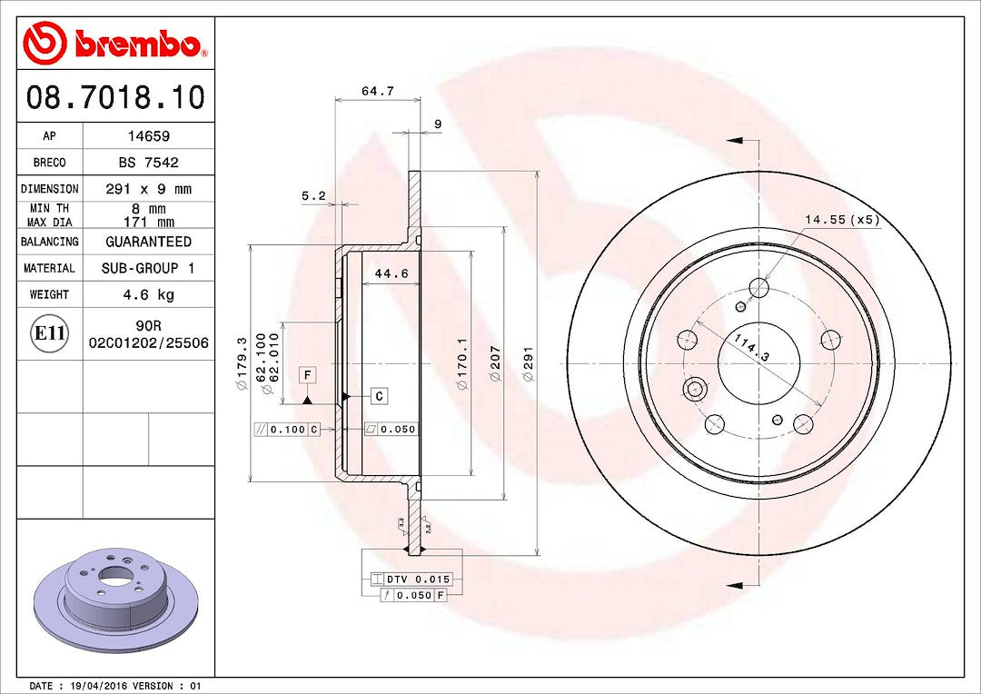 Product of Brembo 08701810C02 Solid 1 Piece Brake Rotor 