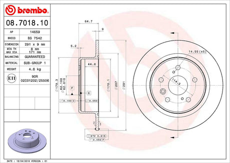 Product of Brembo 08701810C02 Solid 1 Piece Brake Rotor 