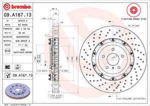 Product of Brembo 09A18713C02 Vented Cross Drilled 1 Piece Brake Rotor 