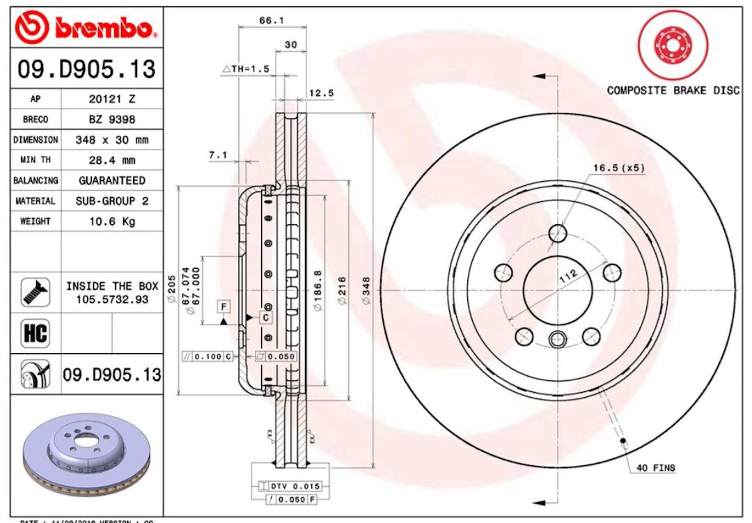 Product of Brembo 09D90513C02 Vented 1 Piece Brake Rotor 