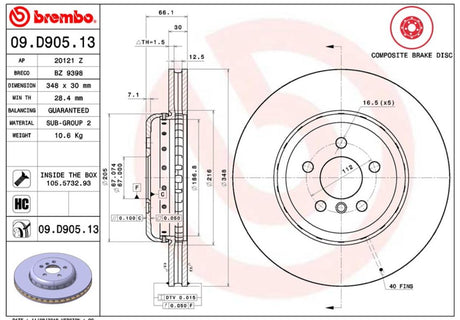 Product of Brembo 09D90513C02 Vented 1 Piece Brake Rotor 
