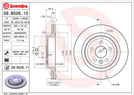 Product of Brembo 09B02611C02 Vented 1 Piece Brake Rotor 