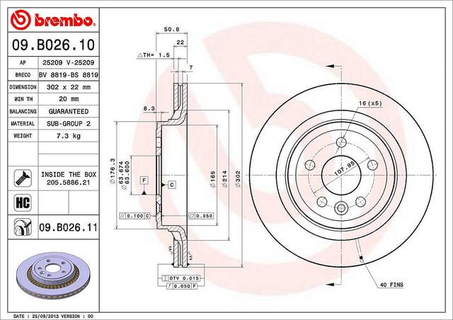 Product of Brembo 09B02611C02 Vented 1 Piece Brake Rotor 