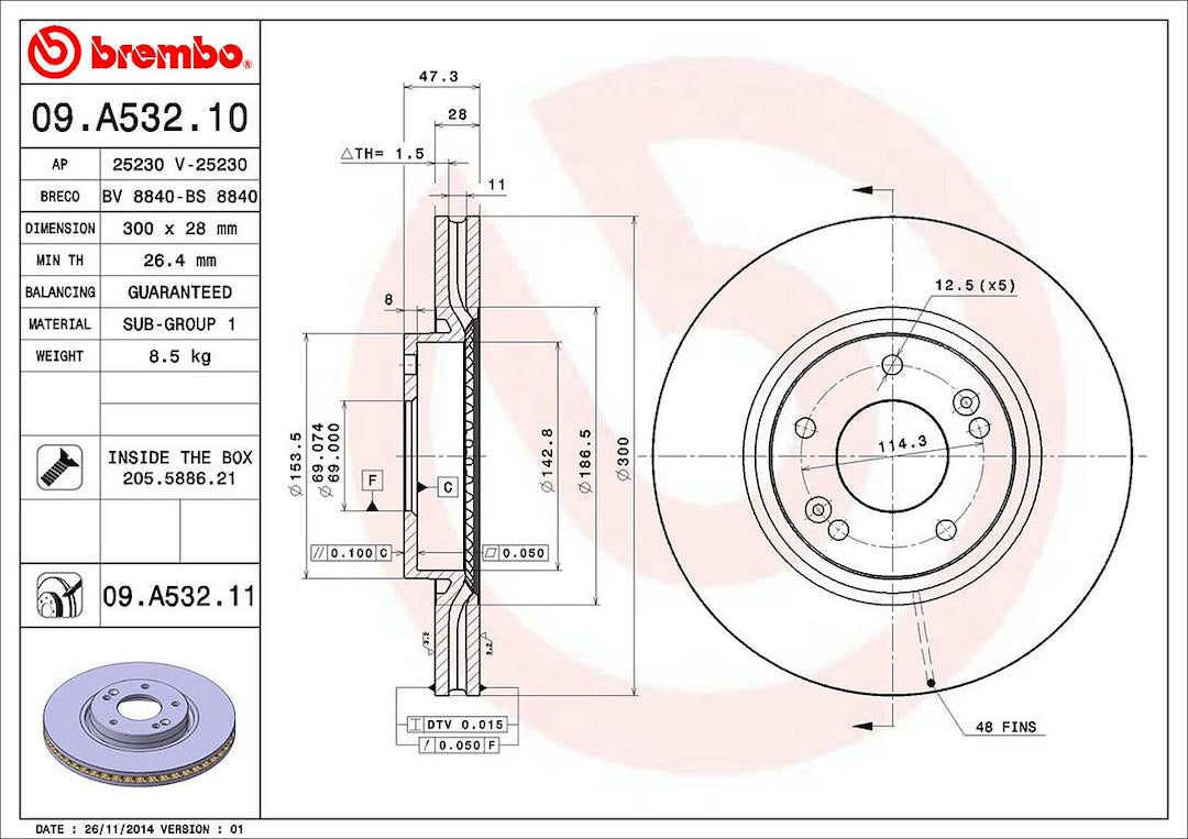 Product of Brembo 09A53211C02 Vented 1 Piece Brake Rotor 